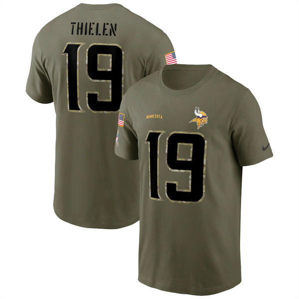 Men's Minnesota Vikings #19 Adam Thielen 2022 Olive Salute to Service T-Shirt - Click Image to Close